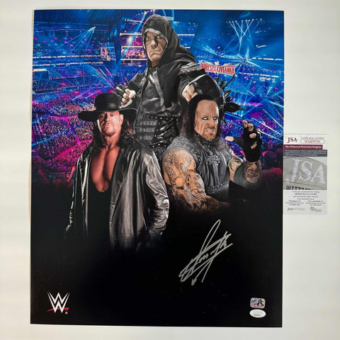 Autographed/Signed Mark William Calaway "The Undertaker" 16x20 WWE Photo JSA COA