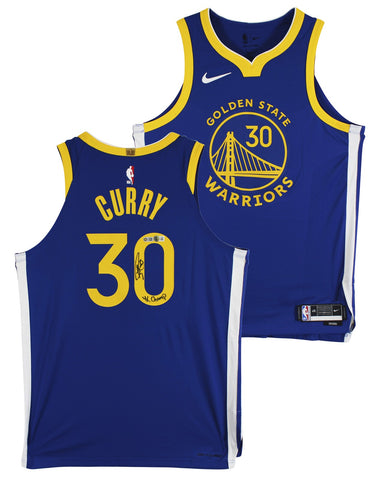 Stephen Curry "4x Champ" Signed Blue Nike Icon Edition Authentic Jersey BAS Wit