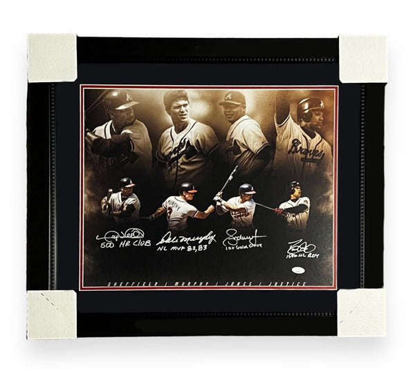 Atlanta Braves Sheffield Murphy Jones Justice Signed Inscribed Framed Photo JSA