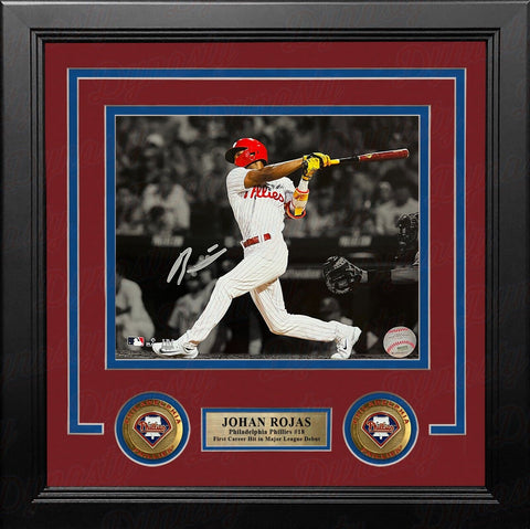 Johan Rojas 1st MLB Hit Autographed Phillies 8x10 Framed Photo JSA PSA Pass