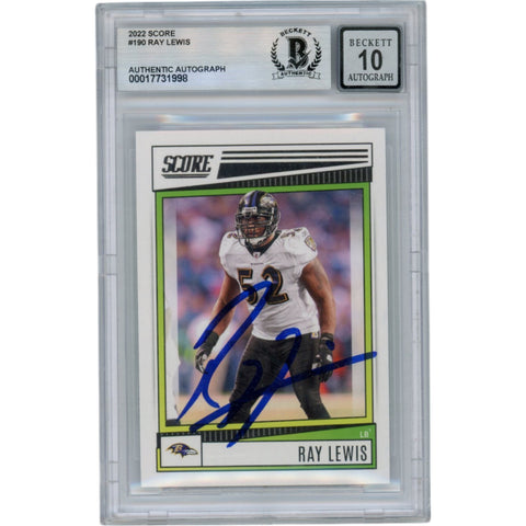 Ray Lewis Autographed/Signed 2022 Score #190 Slabbed Trading Card Beckett 50028