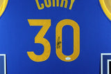 STEPH CURRY (Warriors blue SKYLINE) Signed Autographed Framed Jersey JSA