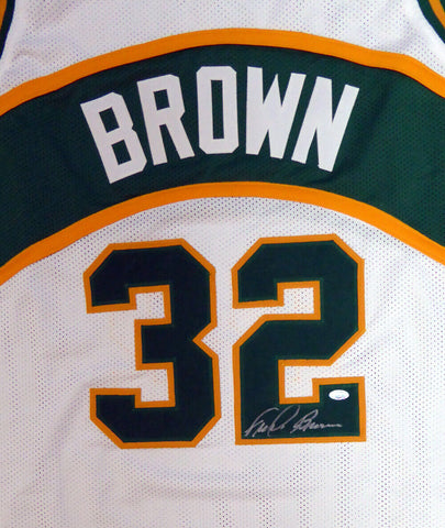 SEATTLE SONICS FRED BROWN AUTOGRAPHED SIGNED WHITE JERSEY MCS HOLO STOCK #106744