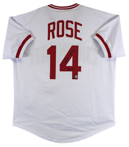 Pete Rose "4256" Authentic Signed White Pro Style Jersey BAS Witnessed