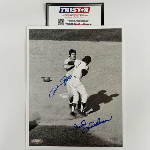 Autographed/Signed Pete Rose and Bud Harrelson Red 8x10 Photo TriStar COA