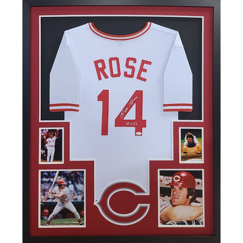 Pete Rose Autographed Signed Framed White Cincinnati Reds Jersey JSA