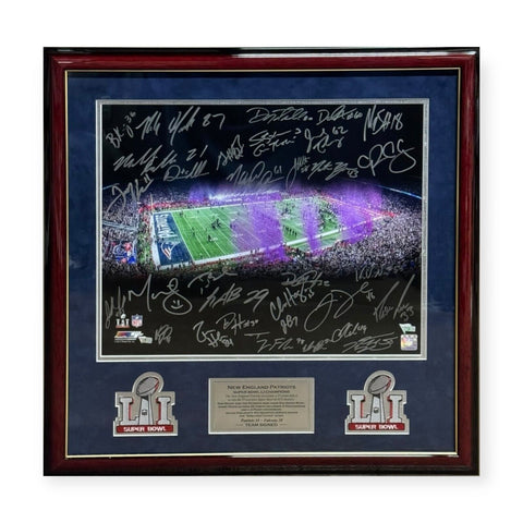 New England Patriots Super Bowl LI Team Signed Photo Framed To 23x27 Tom Brady