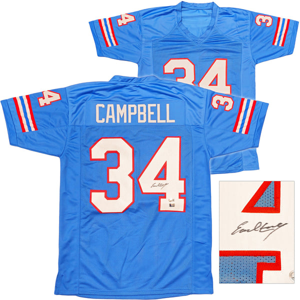 HOUSTON OILERS EARL CAMPBELL AUTOGRAPHED BLUE JERSEY BECKETT BAS QR 237061