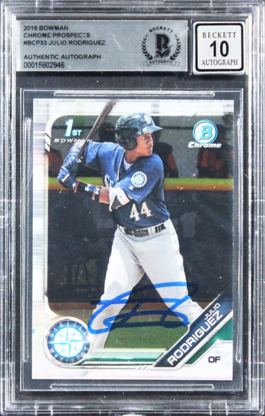 Julio Rodriguez Signed 2019 Bowman Chrome #BCP33 RC Card Auto 10! BAS Slabbed