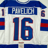 Autographed/Signed Mark Pavelich White Team USA Miracle On Ice 1980 Olympics Hoc