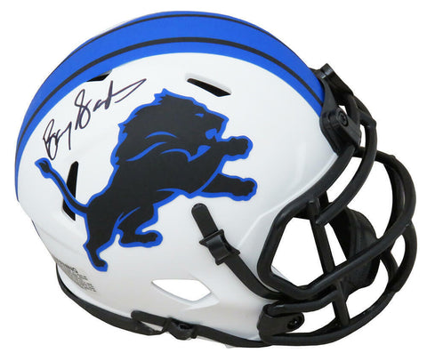 Barry Sanders Signed Lions Lunar Eclipse White Riddell Speed Mini Helmet -SS COA