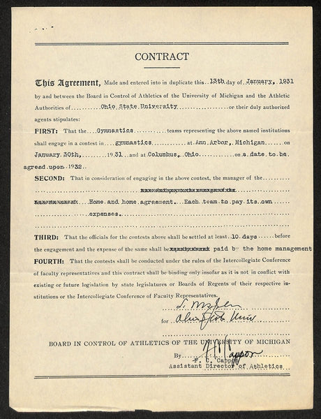 Lynn St. John HOF Signed 1931 Contract Ohio State & Michigan JSA 198965