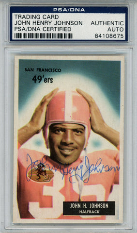 John Henry Johnson Autographed 1955 Bowman #42 Trading Card PSA Slab 43713