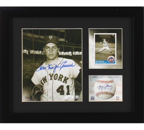 Tom Seaver Signed Yankees Framed 8x10 B&W w/ Cutout MLB Photo w/ "Terrific"