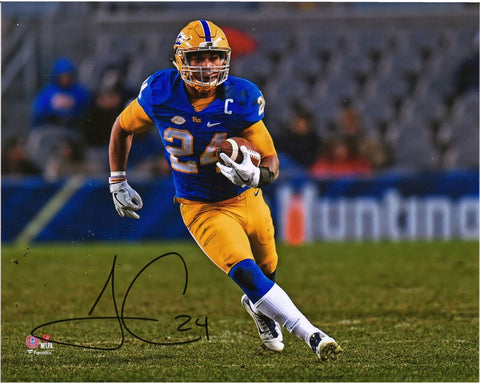 James Conner Pitt Panthers Signed 8" x 10" Blue Jersey Rushing Photo