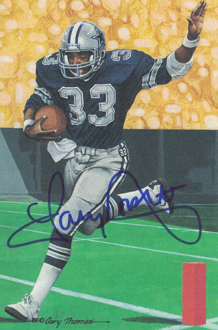 Tony Dorsett Autographed/Signed Dallas Cowboys Goal Line Art Card Blue 11108