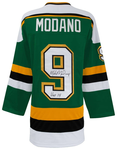 Mike Modano Signed Green Custom Hockey Jersey w/HOF'14 - (SCHWARTZ SPORTS COA)