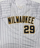 TREVOR MEGILL Signed Custom Replica Pinstripe Brewers Jersey AUTO - BAS