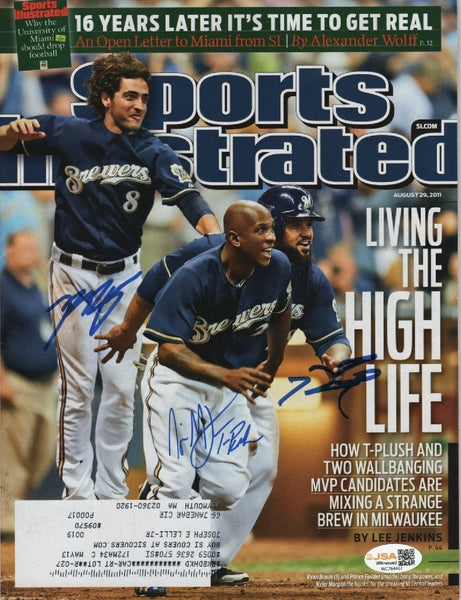 RYAN BRAUN PRINCE FIELDER NYJER MORGAN Brewers Signed Sports Illustrated SI AUTO
