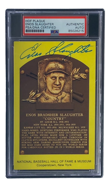 Enos Slaughter Signed 4x6 St Louis Cardinals HOF Plaque Card PSA/DNA 850262832