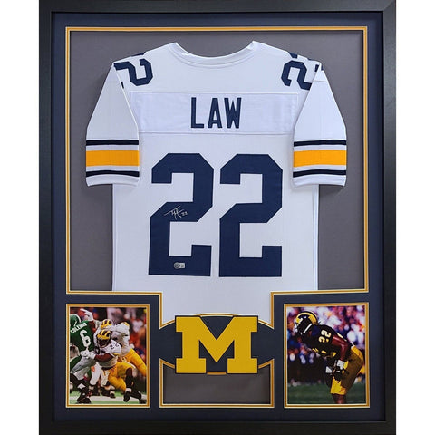 Ty Law Autographed Signed Framed Michigan White Jersey BECKETT