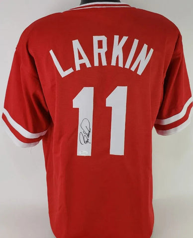 Barry Larkin Signed Cincinnati Reds Red Jersey (JSA COA) 12xAll Star Shortstop