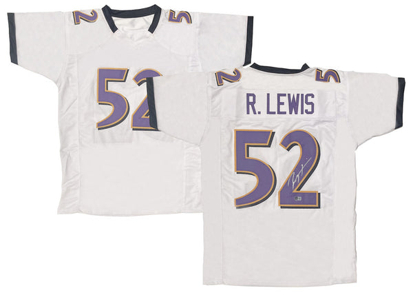 Ray Lewis of the Baltimore Ravens Autographed Custom White Jersey Beckett