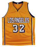 Magic Johnson Signed Yellow Pro Style Jersey w/ White Numbers BAS Witnessed 2
