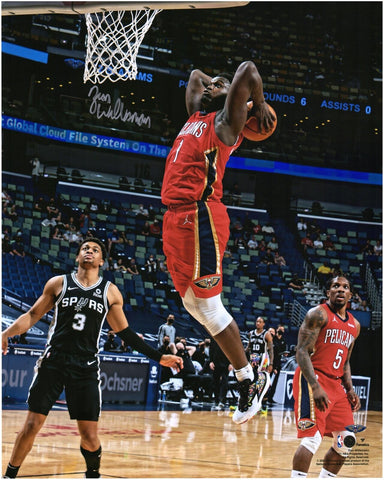 Zion Williamson New Orleans Pelicans Signed 16x20 Dunk in Red Jersey Photograph