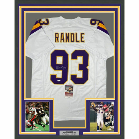 FRAMED Autographed/Signed JOHN RANDLE 33x42 Minnesota White Jersey JSA COA Auto