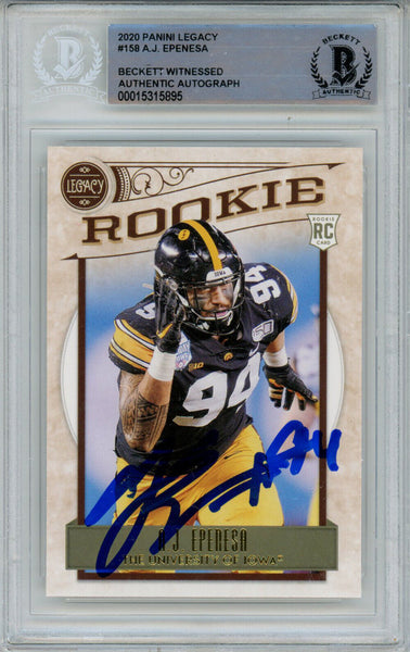 AJ Epenesa Autographed 2020 Panini Legacy #158 Rookie Card BAS Slab 38508