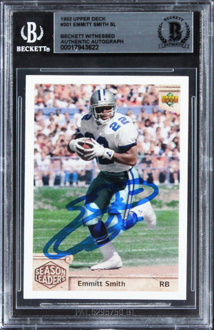 Cowboys Emmitt Smith Authentic Signed 1992 Upper Deck #301 Card BAS Slabbed