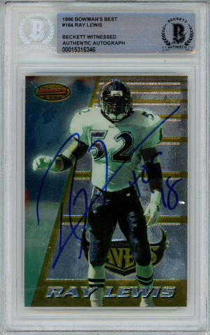 Ray Lewis Signed 1996 Bowmans Best #164 Rookie Card w/HOF Beckett Slab 37452