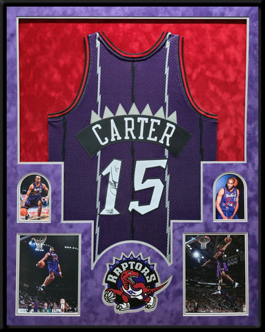 FRAMED IN SUEDE TORONTO RAPTORS VINCE CARTER AUTOGRAPHED SIGNED JERSEY FANATICS