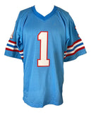 Warren Moon Houston Signed Blue Football Jersey HOF 06 Inscribed PSA ITP