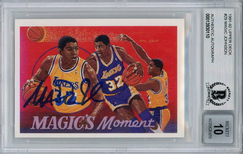 Magic Johnson Signed 1991-92 Upper Deck #29 Trading Card Beckett 10 Slab 37811