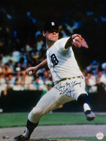 Denny McLain Signed Tigers White Jersey Pitching Action 16x20 w/2x CY - (SS COA)