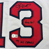 Framed Autographed/Signed Doug Mientkiewicz 35x39 Boston White Jersey COA