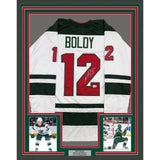 Framed Autographed/Signed Matt Boldy 35x39 Minnesota White Jersey Beckett COA