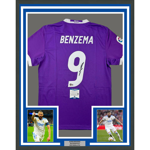 Framed Autographed/Signed Karim Benzema Real Madrid 33x42 2016-17 Jersey BAS COA