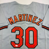 Autographed/Signed Dennis Martinez Baltimore Grey Baseball Jersey JSA COA
