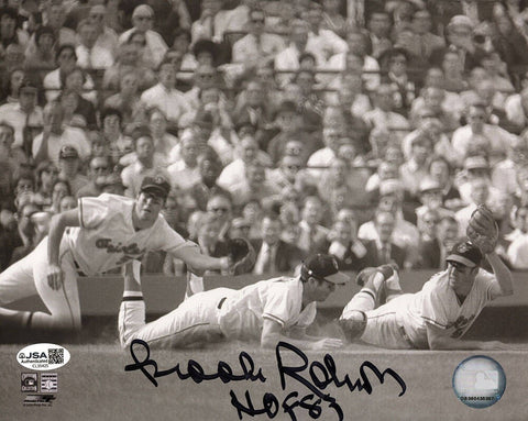 Brooks Robinson Signed Orioles Triple Diving Image 8x10 Photo w/HOF'83 (JSA COA)