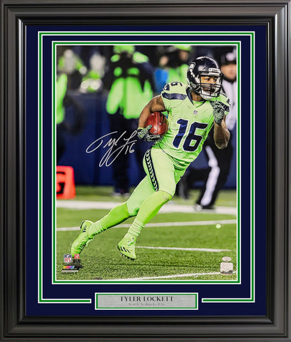 Tyler Lockett Signed Framed 16x20 Photo Seahawks Color Rush Green MCS Holo