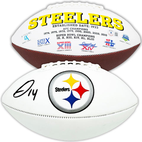 GEORGE PICKENS AUTOGRAPHED SIGNED STEELERS WHITE LOGO FOOTBALL BECKETT QR 220512