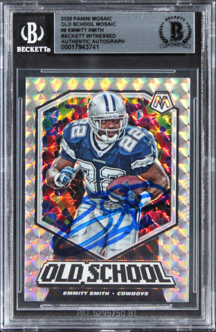 Cowboys Emmitt Smith Signed 2020 Panini Mosaic Old School #8 Card BAS Slabbed