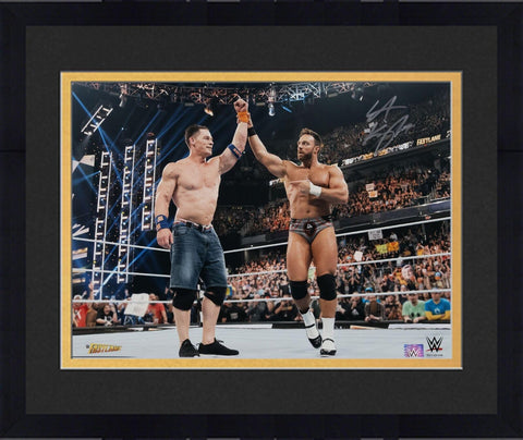 Framed LA Knight WWE Autographed 16" x 20" Raising Cena's Hand Photograph