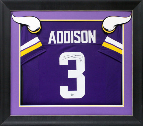Jordan Addison Authentic Signed Purple Pro Style Framed Jersey BAS Witnessed