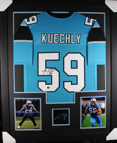 LUKE KUECHLY (Panthers teal TOWER) Signed Autographed Framed Jersey Beckett