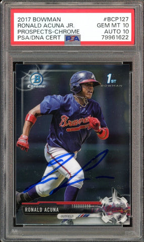 2017 Bowman Chrome #BCP127 Ronald Acuna Jr. RC On Card PSA 10/10 Auto GEM MINT