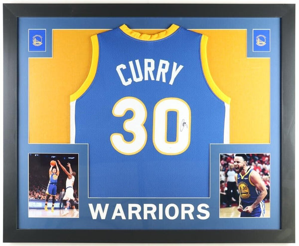 Warriors Stephen Curry Authentic Signed Blue Pro Style Framed Jersey JSA